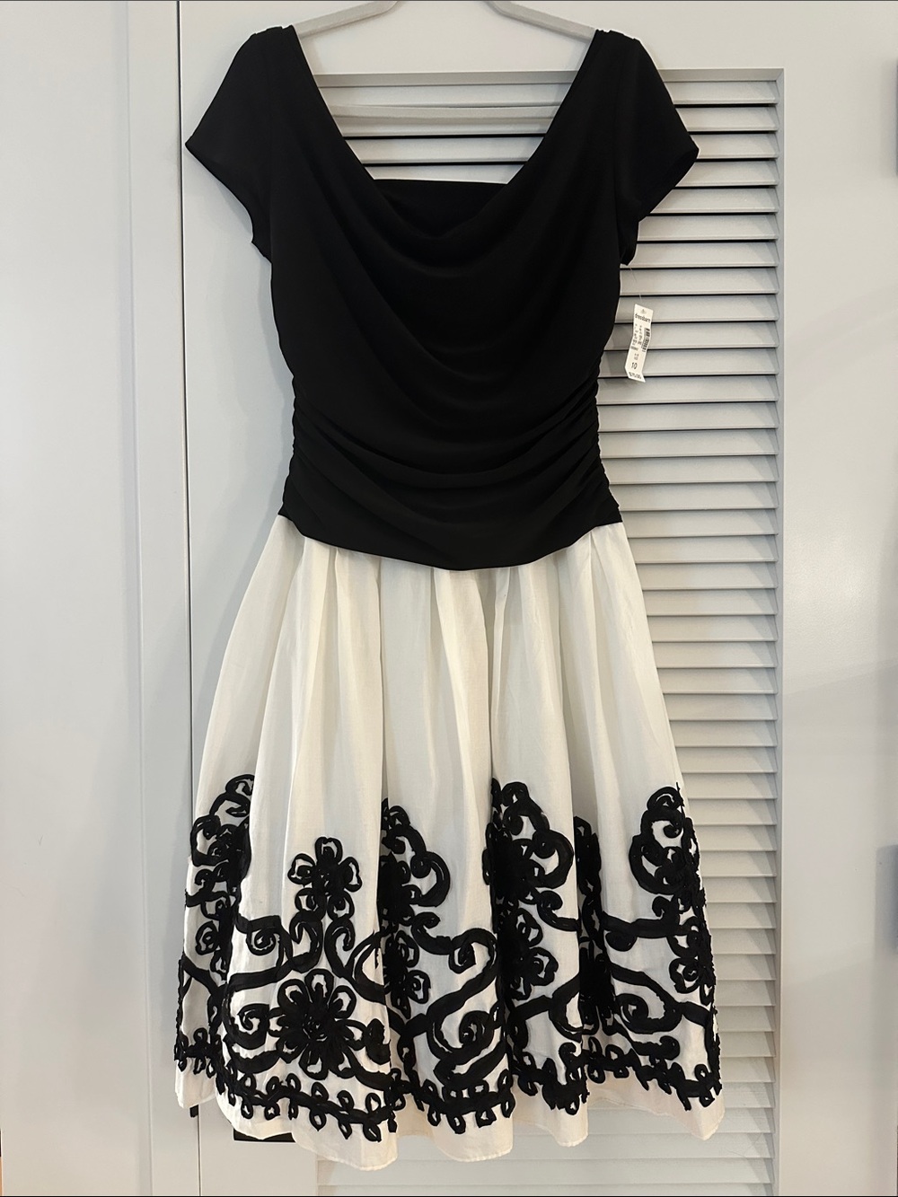 Dress Barn Black and White Embroidered Midi Dress